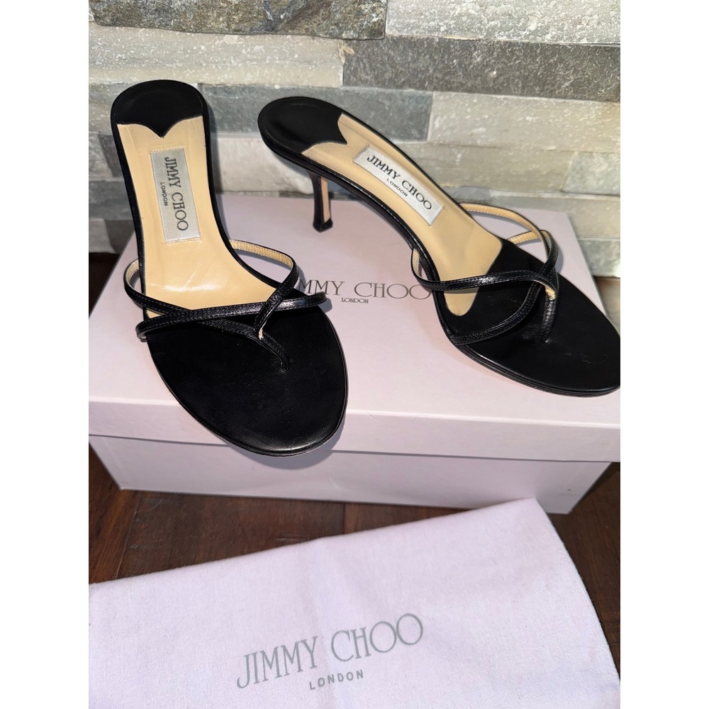 Jimmy Choo Nimbus Sandal Women 38 Black Leather Strappy Kitten Heel Vintage